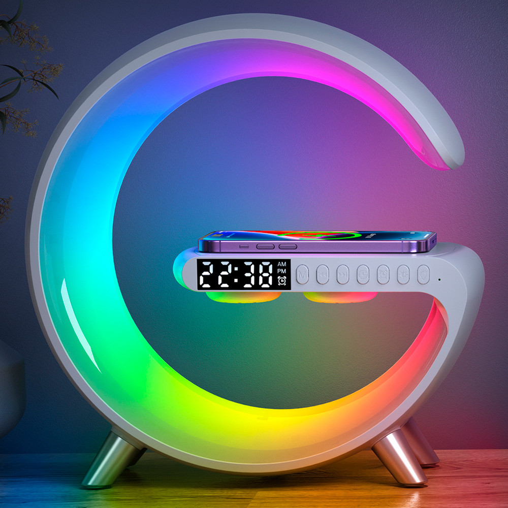 Нічник LED лампа RGB LOSSO "G-Luminate" з бездротовою зарядкою 15W та Bluetooth колонками білий