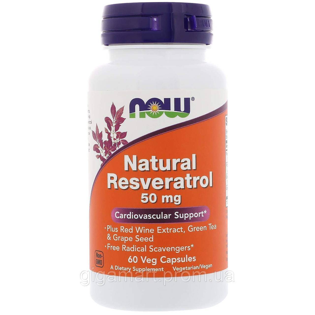 Ресвератрол (Resveratrol) Now Foods натуральный 50 мг 60 вегетарианских капсул GI, код: 7701262 - фото 1 - id-p1922694231