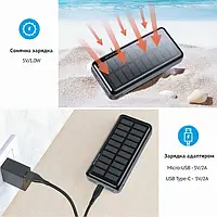 Power Bank Solar Charger, аккумулятор на солнечных батареях 30000 mAh black, два выхода USB и вход USB-C