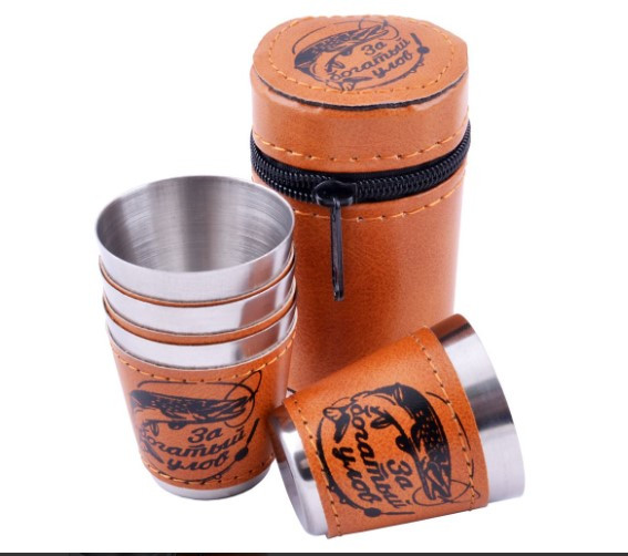 Чарки 4шт у шкіряному чохлі "За багатий улов" 70 мл PM-20-2, фото 1