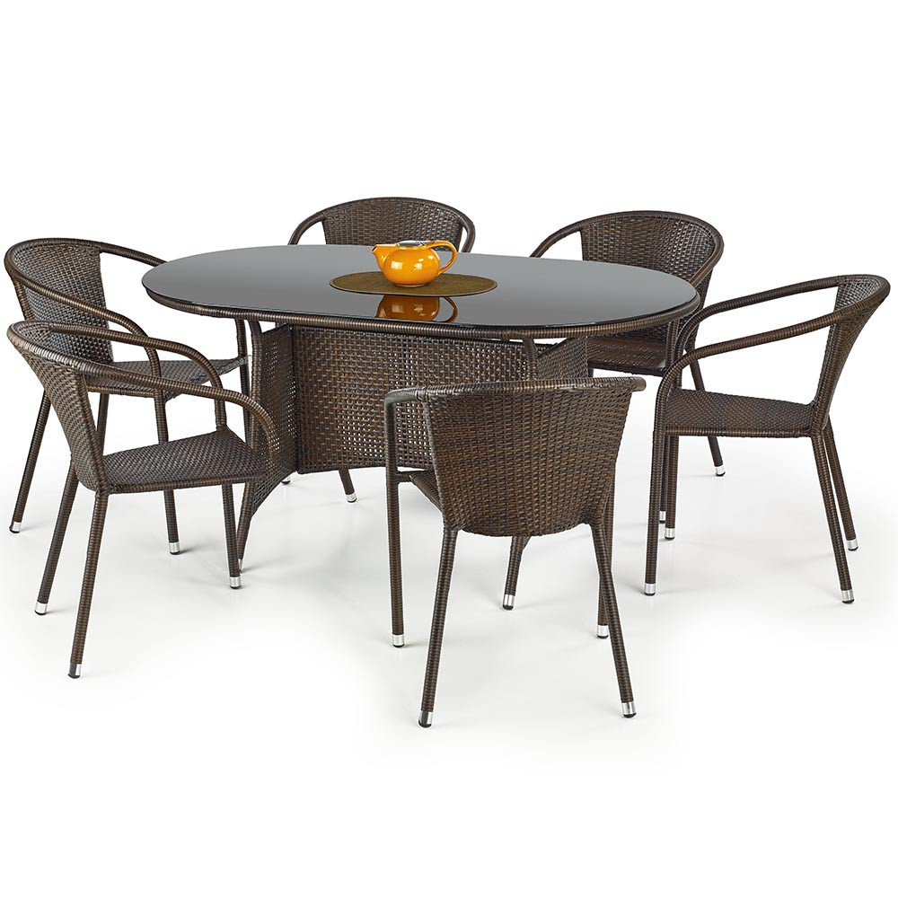 Обідній стіл зі стільцями для вулиці Master темно-коричневий зі штучного ротанга