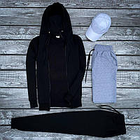Комплект спортивной одежды мужской на флисе (кофта на змейке и штаны флис + футболка+ шорты + кепка)