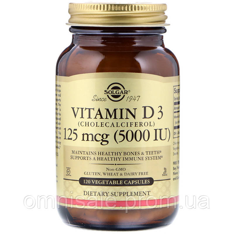 Витамин Д3 (холекальциферол) Vitamin D3 Cholecalciferol Solgar 125 мкг (5000 МЕ) 120 вегетари OE, код: 7701558 - фото 1 - id-p1922798575
