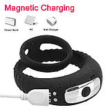 Потрійне ерекційне віброкольцо на пенис і мошонку USB - Чорний, фото 3