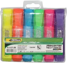 Набір текстмаркерів, 6 штук, 1-5мм, 4-117/26, 4OFFICE
