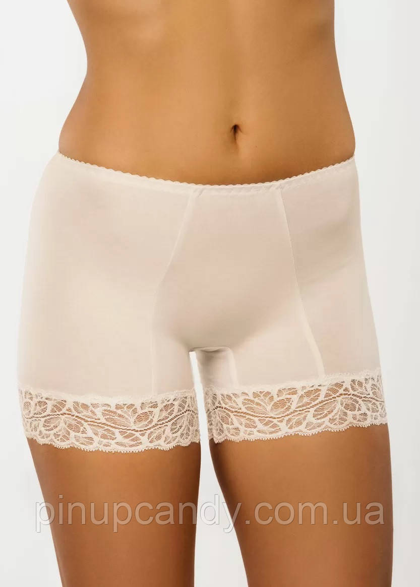 Шортики бавовняні Афина 014 з мереживом середня лінія талії молочні 6XL, фото 1