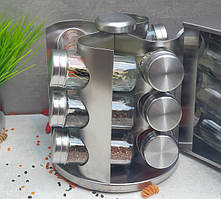 Набір для спецій на підставці 12 ємностей із неіржавкої сталі Edenberg EB-4021 Набір банок для спецій Кругла