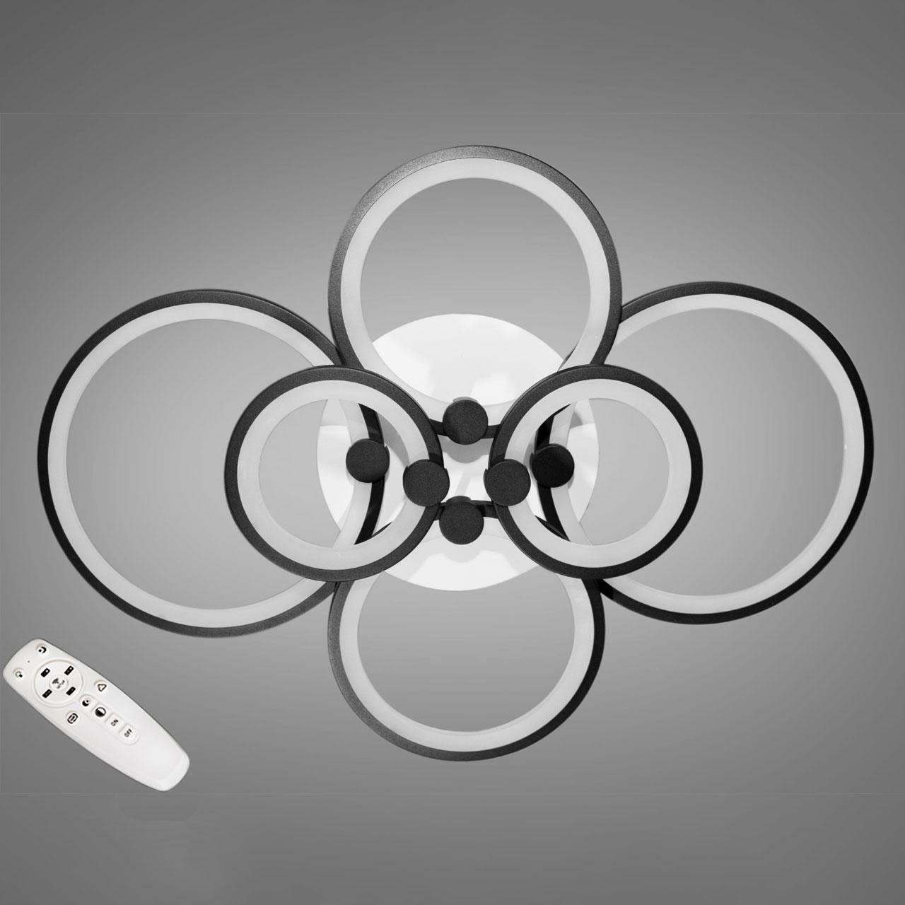 Світлодіодна люстра 115 Вт см на пульті д/у з діммером без підсвічування основи колір каркасу чорний D-9133/6BK, фото 1