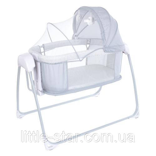 Дитяча люлька-гойдалка ліжечко Bambi 8902, приставна, льон, світло-сірий