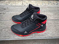 Мужские кожаные зимние ботинки Adidas Terrex черные с красным