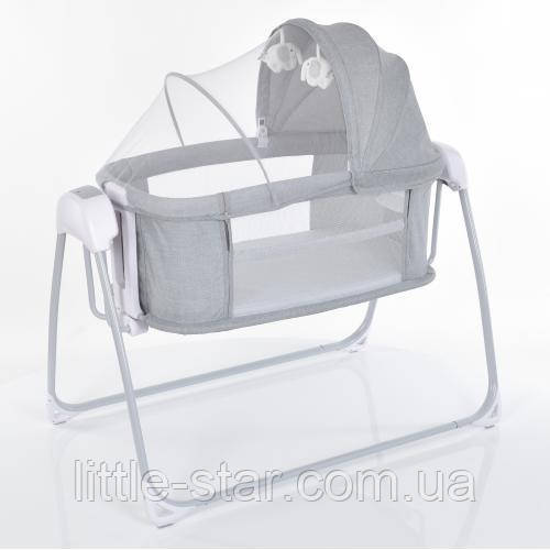 Дитяча люлька-гойдалка ліжечко Bambi 8901, приставна, льон, сірий