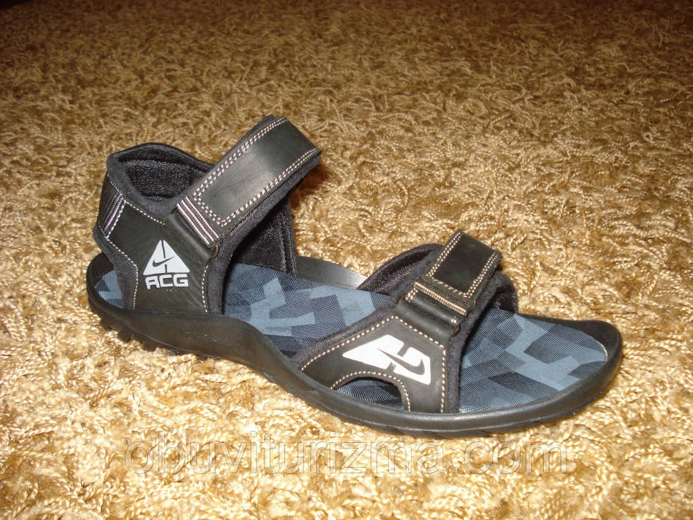 Якісні сандалі шкіра Nike (фабрика) чорні.(40/41)