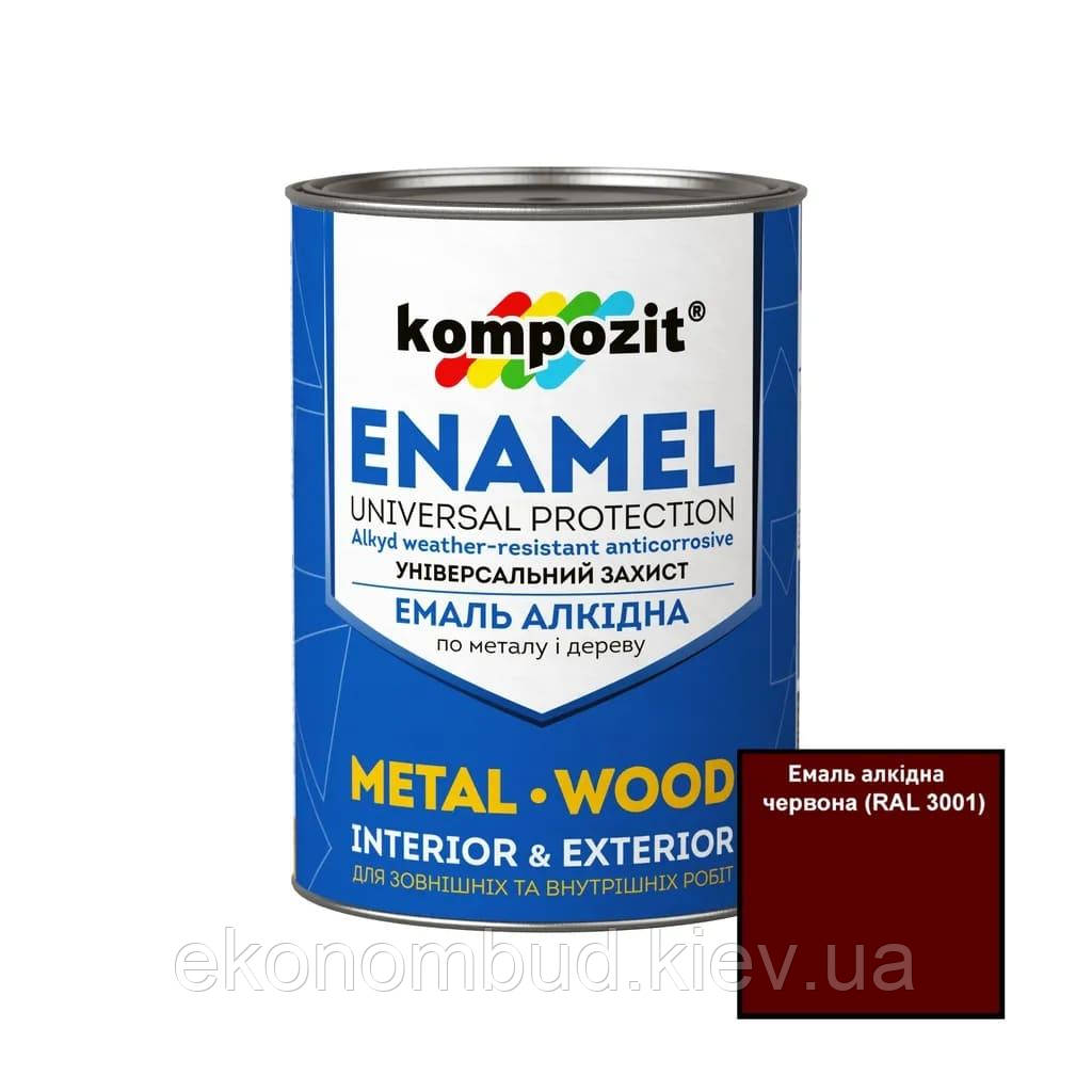 Емаль алкідна Kompozit® (Колір: Червоний RAL 3001, Фасування: 0,25 кг, Блиск: Глянцевий), фото 1