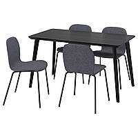 ІКЕА Стіл+4 стільці LISABO / KARLPETTER, чорний, Гуннаред середньо сірий чорний, 140х78 см, 895.167.69