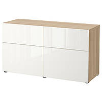 Комбинация полки с дверью IKEA БЕСТО, ящики, под беленый дуб, Сельсвикен глянец, белый, 120x42x65 см,