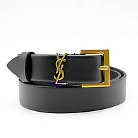 Ремень брендовый YSL, Женский кожаный пояс черный с золотой пряжкой 3см Yves Saint Laurent (Ив Сен Лоран) топ