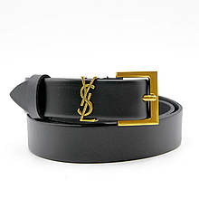 Ремінь брендовий YSL, Жіночий шкіряний пояс чорний із золотою пряжкою 3см Yves Saint Laurent (Ів Сен Лоран)