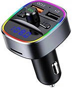 FM трансмітер модулятор F6 з Bluetooth 5.0 Автомобільна подвійна USB зарядка Чорний