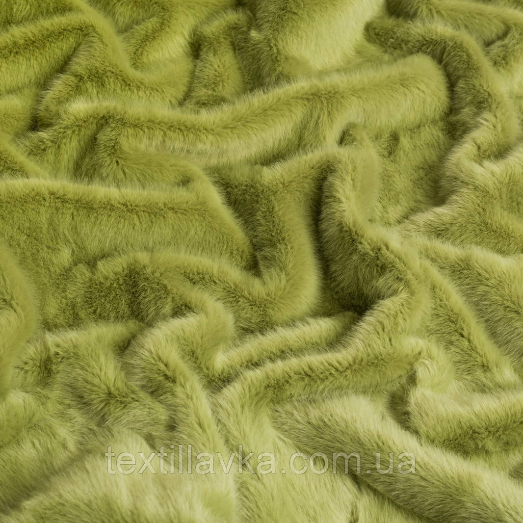Відріз хутра для рукоділля зелено-оливкового кольору, під кролика,ворс 5 мм, 50 см/30 см