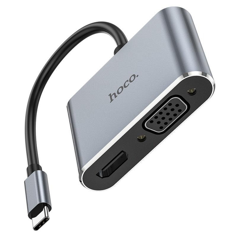 Перехідник Type-C на VGA HDMI USB3.0 PD HOCO HB30 Eco Grey