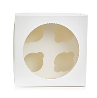 Коробка на 4 капкейка, бенто торта з мілованого картону 200*200*105 мм біла, з вікном