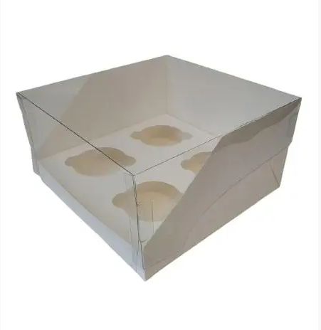 Коробка "Акваріум" на 4 капкейки біла, 200*200*110 з  прозорою кришкою