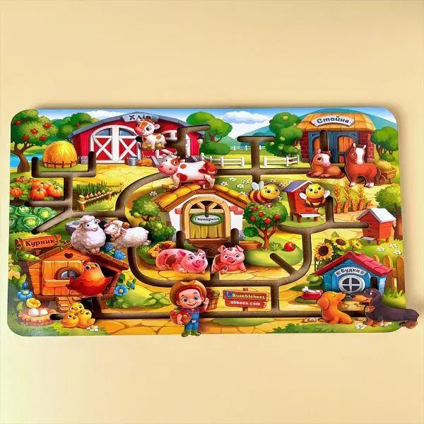 Дерев`яна гра розвиваюча, логічна, лабіринт Ферма, 32,5*23см (ПСД213), фото 1