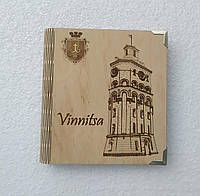 Дерев'яний блокнот Вінниця Вежа (на суцільній обкладинці з ручкою), щоденник із дерева блокнот