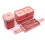 Набір Bento Set 3 в 1 ланч бокс/супниця/ланч бег/вилка/ложка рожевий (LB-104044), фото 5