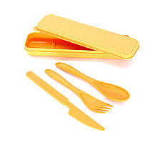 Набір виделка ложка ніж у футлярі "ECO Color" — жовтий (LB-104027)
