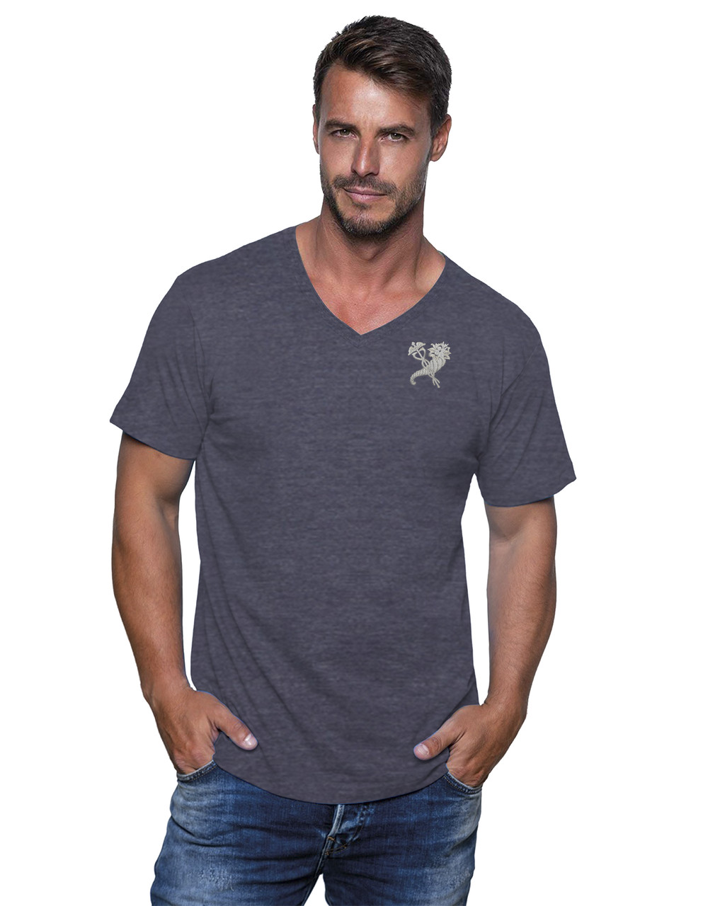 Футболка з вишитим стилізованим Гербом Харкова ліворуч, фото 1