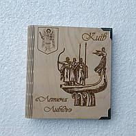 Деревянный блокнот Киев Лыбидь (на цельной обложке с ручкой), ежедневник из дерева блокнот