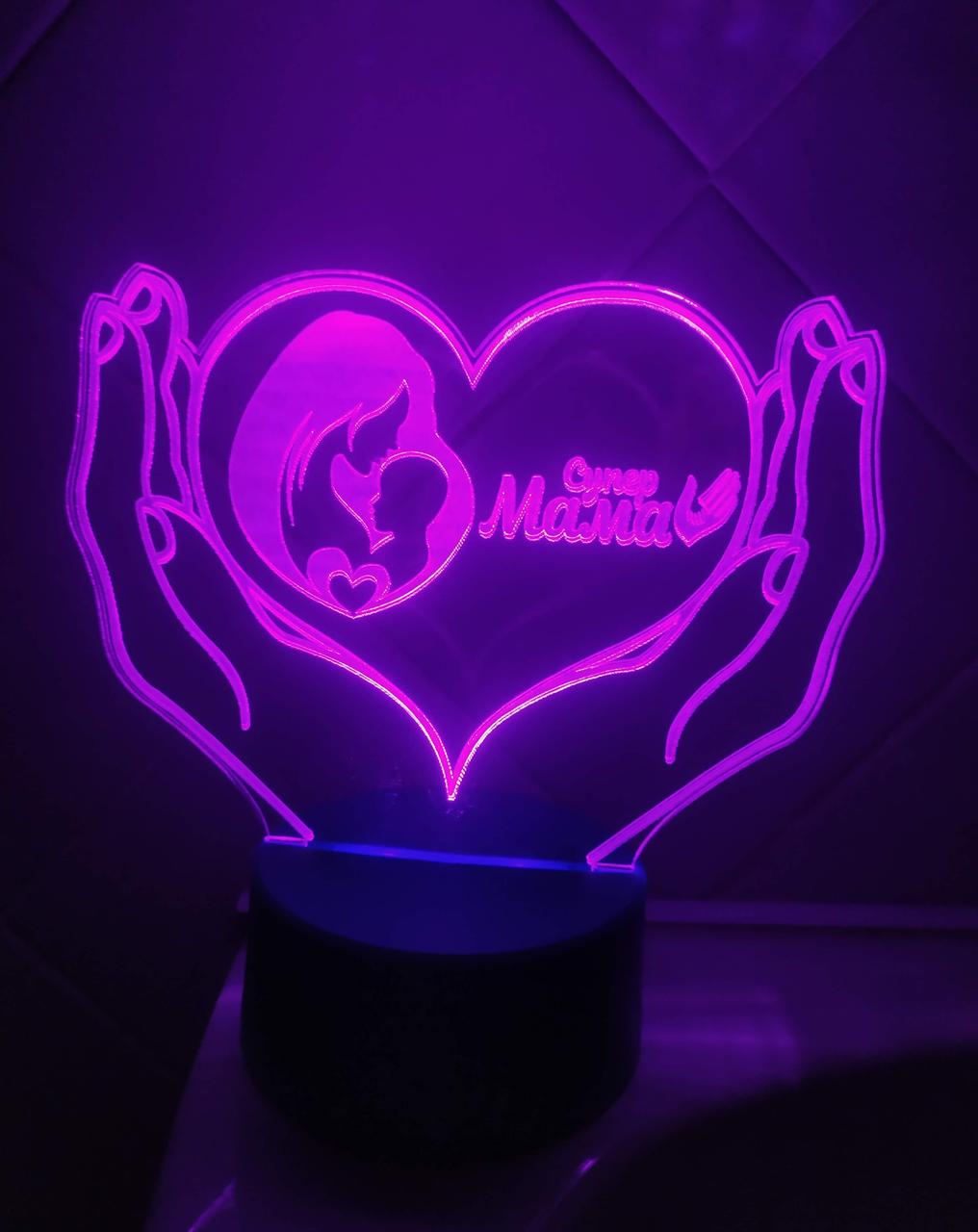 3d-світильник Суперма, 3д-нічник, кілька підсвіток (на батарейці), подарунок для мами, фото 1