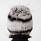 Сіра жіноча хутряна шапка з хутра кролика (Рекс) "Ананас", фото 4