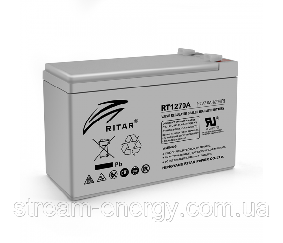 Акумуляторна батарея AGM RITAR RT1270A, Grey Case, 12V 7.0Ah ( 151 х 65 х 94 (100) ) Q10