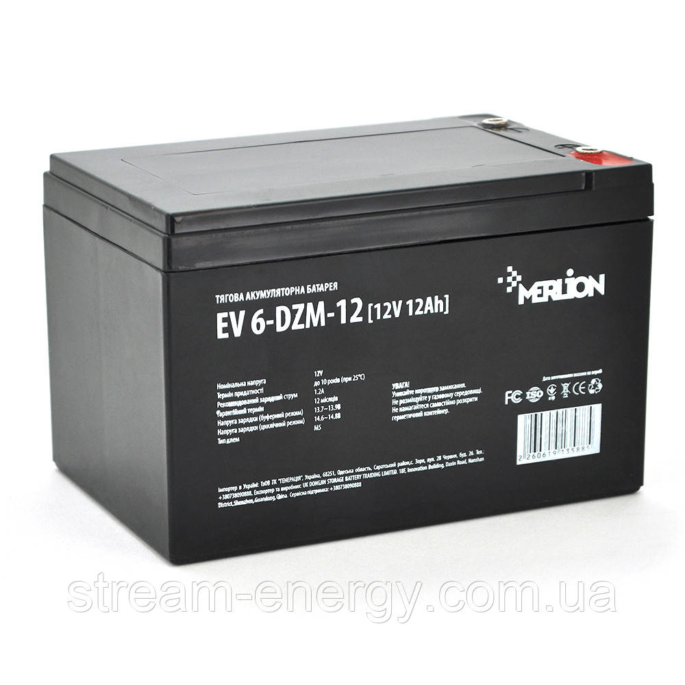 Тягова акумуляторна батарея Merlion EV 6-DZM-12, 12V 12Ah M5 (151*98*95 (100)), Q3
