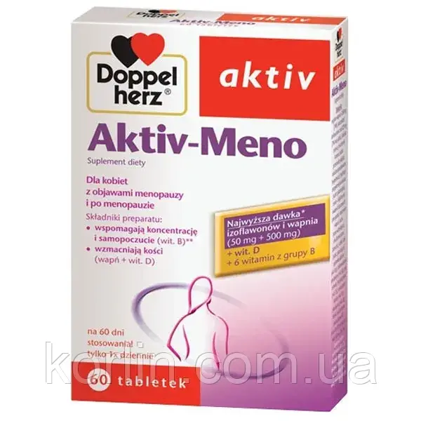 Doppelherz aktiv Aktiv Meno Комплекс для жінок із вітамінами B, D, кальцієм і ізофлавонами сої 60 кап.