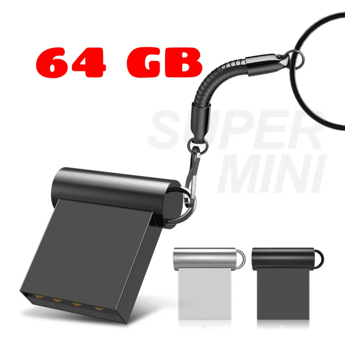 Флешка mini 64 ГБ, USB 2.0 чорна, срібна