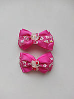 Дитячі Малинові шпильки-каченя для волосся Кітті, набір затискачі для волосся човники, рожевий бант, пара УЦЕНКА!!!