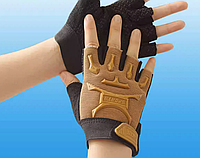 Детские спортивные перчатки с открытыми пальцами с защитой на косточки коричневые (6-12 лет)