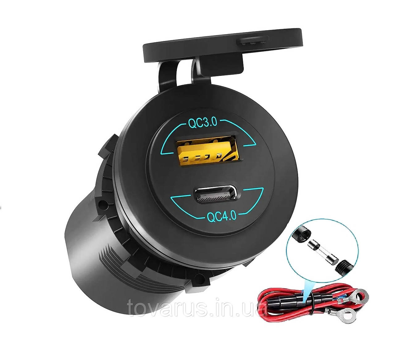 Зарядка адаптер USB QC 3.0 + QC 4.0 PD Type-C 60W в прикурювач