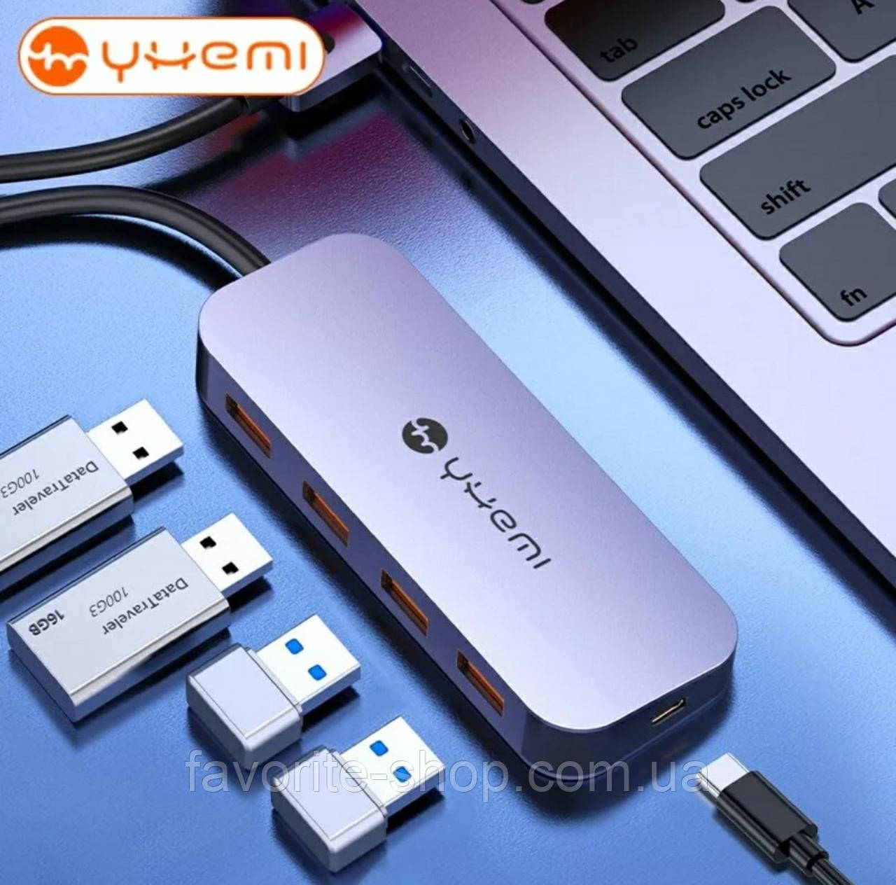 USB-хаб Yhemi 5в1 USB to 4хUSB 3.0 + Type-C, фото 1