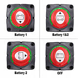 Вимикач маси на 2 батареї накладний 12-48В 200A Відсікач живлення батареї, фото 4