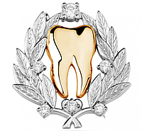 Медицинская брошь брошка пин значок зуб зубы серебристый металл дорогая серия сам зуб золотистый