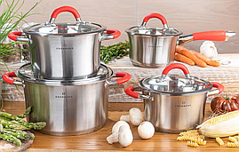 Набір Кухонна посуду з неіржавкої Edenberg EB-2406 Набір Каструль 8 Предметів
