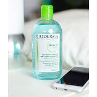 Очищаюча міцелярна вода для жирної та комбінованої шкіри Bioderma Sebium H2O, лосьйон міцелярний для очищення обличчя, 500 мл