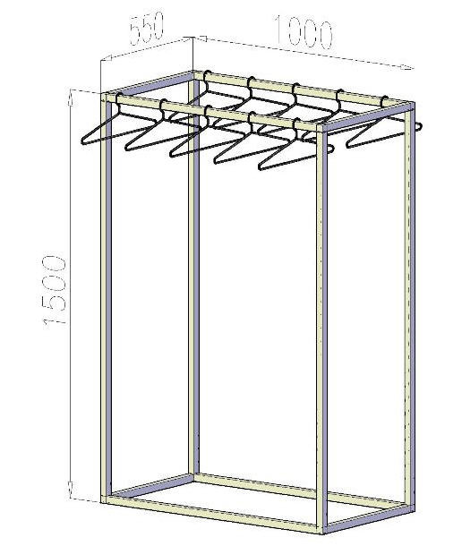Стойка для одежды островная c двумя перекладинами - фото 1 - id-p335548297