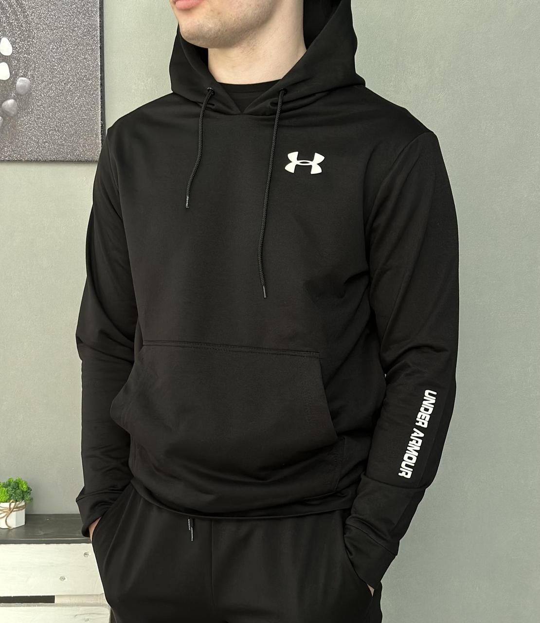 Худі чорний чоловічий Under Armour (двонитка). Худі-толстовка підлітку Андер Армор