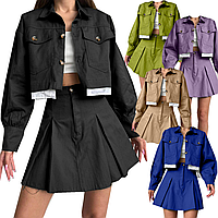 Р.42 до 48 Костюм женский модный, комплект двойка юбка и жакет молодежный стильный с укороченным пиджаком