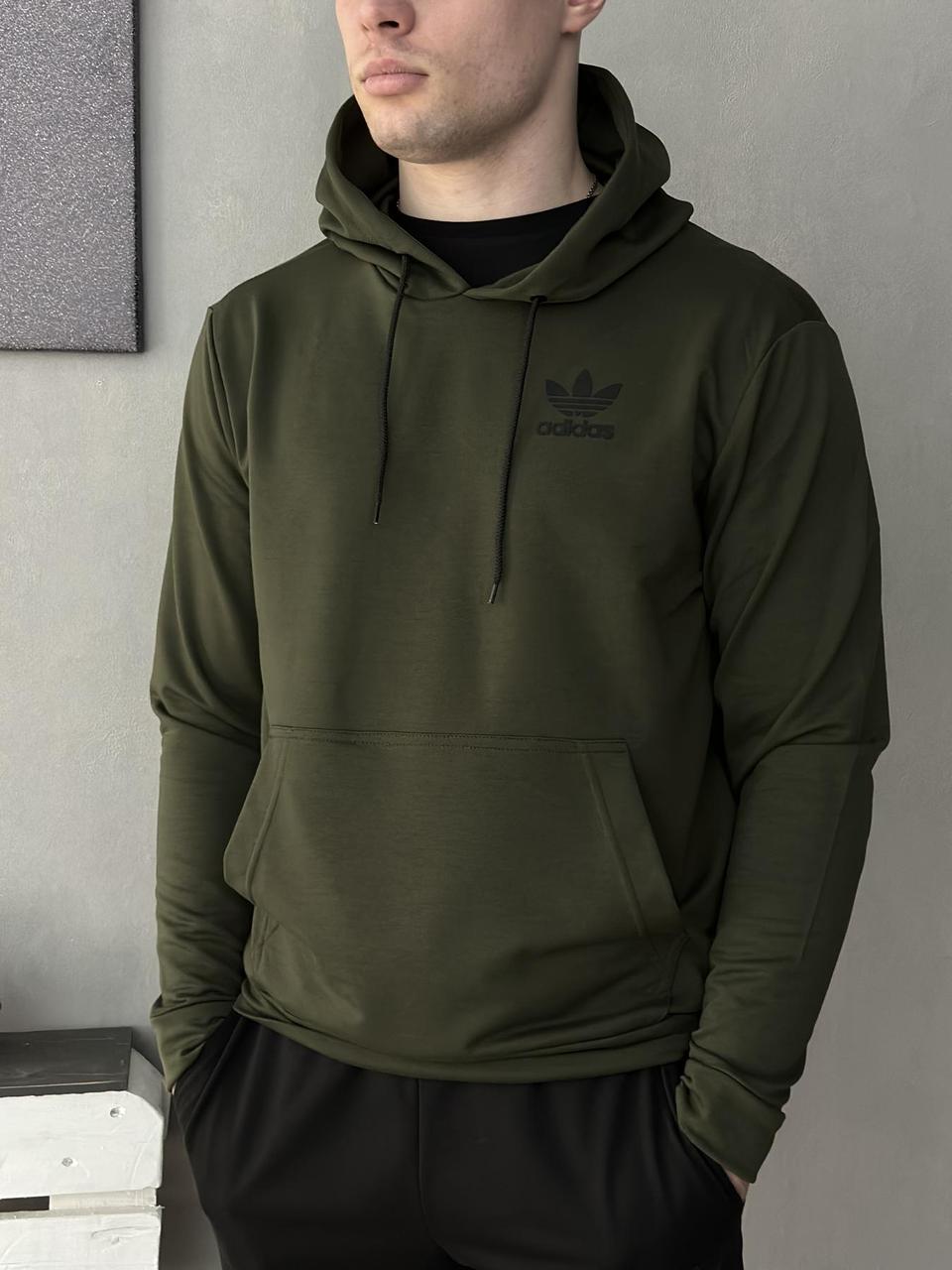 Стильна худі-толстовка чоловіча Adidas Хакі. Чоловічі зелені толстовки демі Адідас